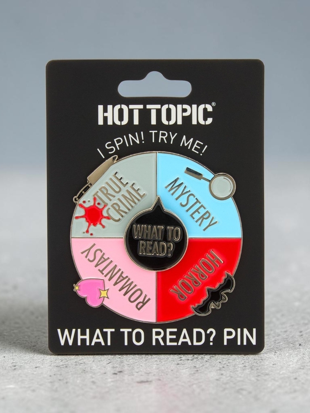 Hot Topic What to Read Spinner Enamel Pin Book Genre Exclusive Nwt